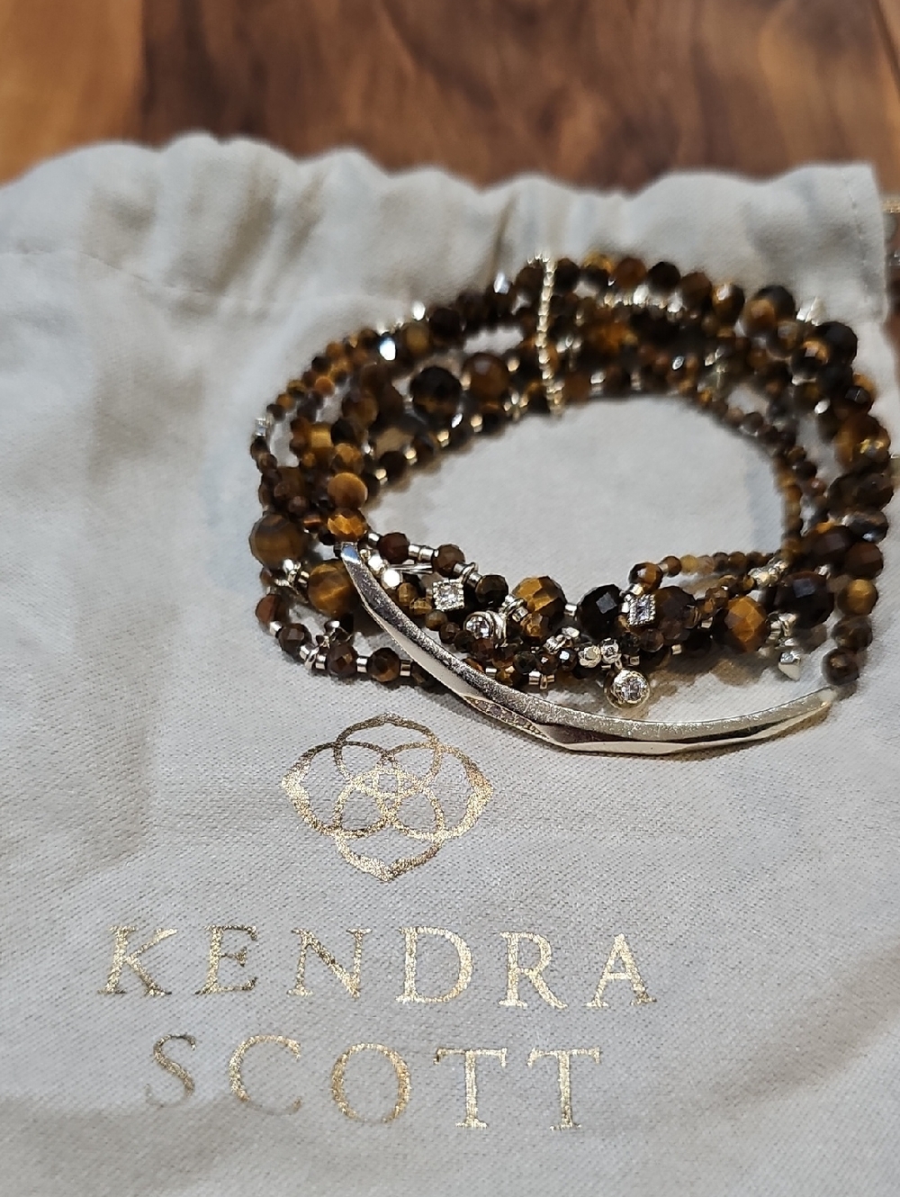 Kendra Scott Tiger's Eye Brown and Gold Multi-Strand Bracelet